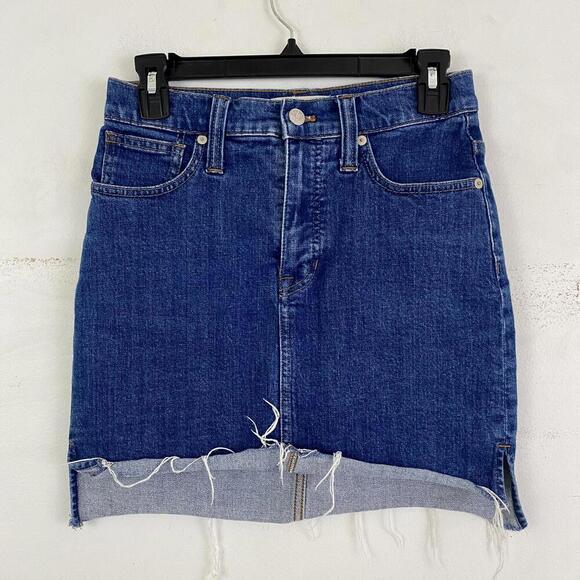 MADEWELL medium wash raw hem denim mini skirt - Picture 1 of 4